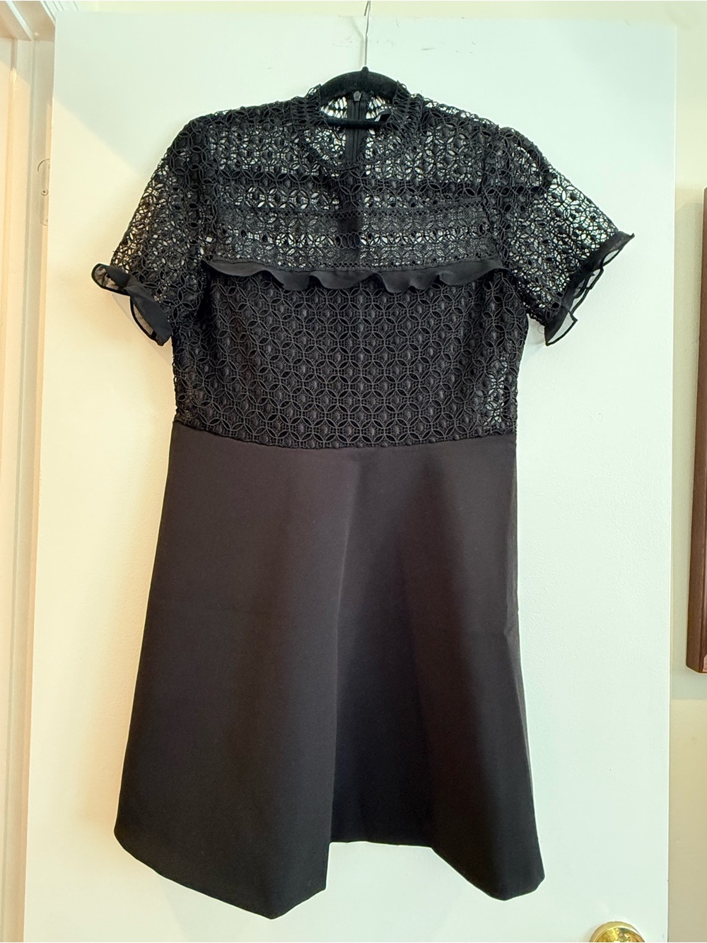 Zara Black Short Sleeve Lace-Top A-Line Dress